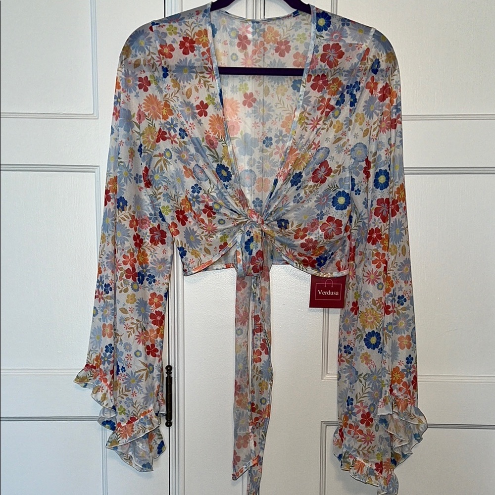 Verdusa Floral Tie-Front Blouse - Multicolor NWT